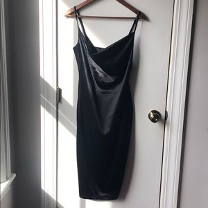 Boohoo NWT stretch satin black cowlneck slip dress